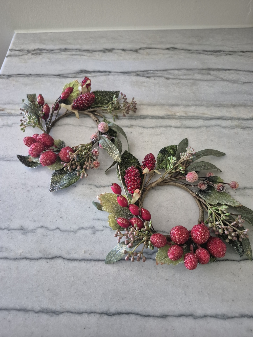Pair Of Decorative Red Berry Wreath - Fits Around The Bottom Of A Candle